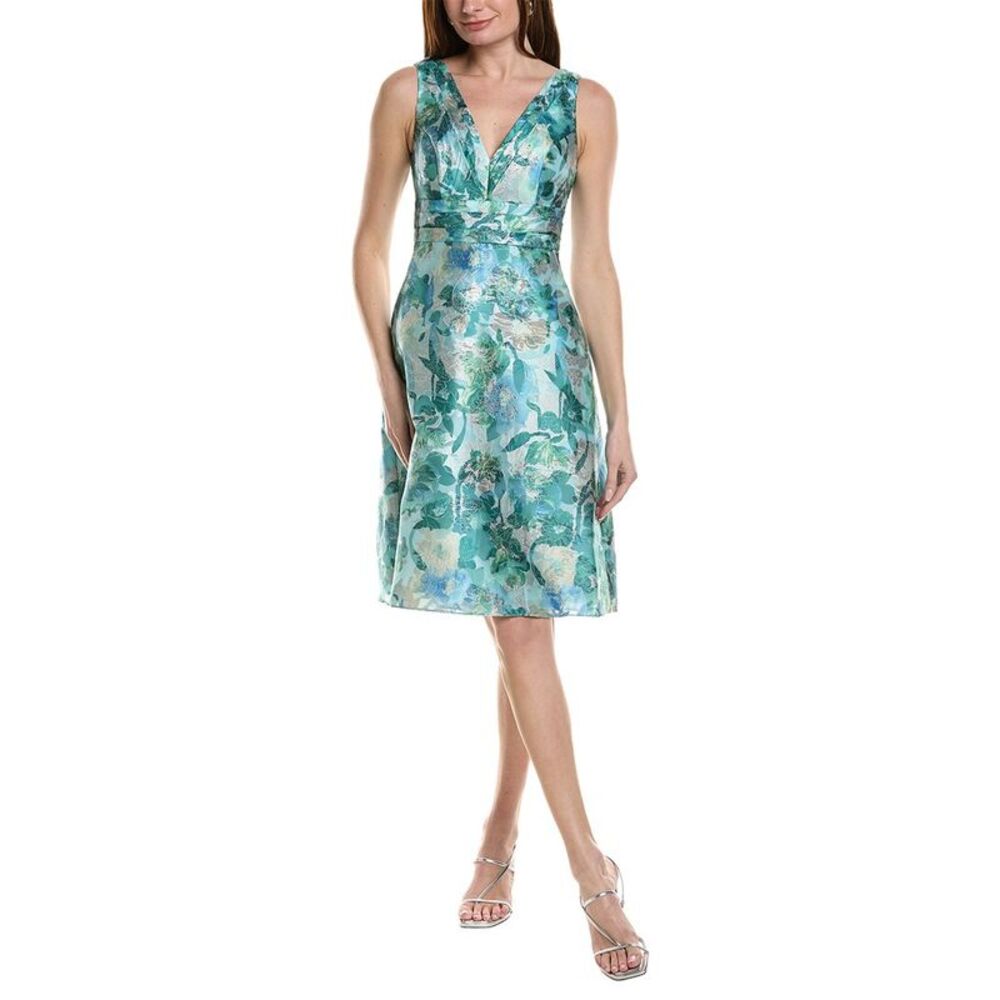 Adrianna Papell Womens  Floral Jacquard Midi Dress, Blue